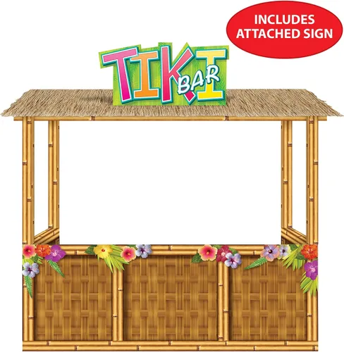 Vista 4 de Beistle 3-D Tiki Bar Prop - Pantalla grande de cartón corrugado Luau, 6 pies 11 pulgadas x 7 pies 3 pulgadas, decoración de fiesta de playa temática