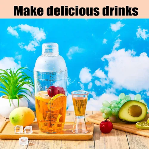 Vista 7 de Suclain - Juego de 8 cocteleras de plástico, 6 piezas de 24 onzas, mezclador de bebidas de mano, taza de té Boba con escalas, 2 piezas de doble