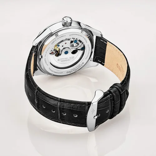 Vista 8 de Stuhrling - Reloj de vestir automático para hombre de acero inoxidable con movimiento mecánico automático de esqueleto, subesfera de hora de duelo e