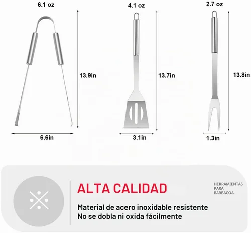 Vista 6 de Parrilla BBQ Accesorios de BBQ, Herramientas de Parrilla de Acero Inoxidable Accesorios para Asar Juego de Parrilla Accesorios de Parrilla