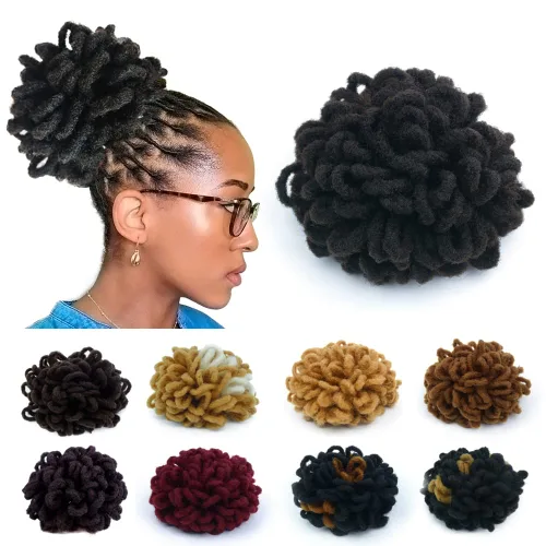 Vista 20 de Moños de Cola de Caballo con Cordón Negro Marrón Loc para Mujeres Negras Moño Rizado de Pétalo Loc Cola de Caballo de Rastas Trenzas Faux Locs Moño