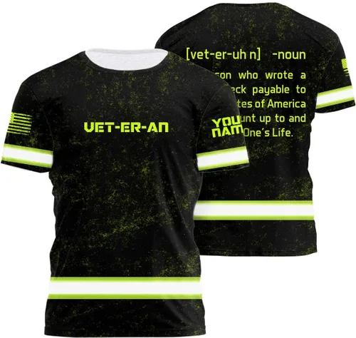 Vista 19 de Camisa de alta visibilidad para hombre, camisas de seguridad reflectantes con nombre personalizado para patriota, patriótico, veterano, militar