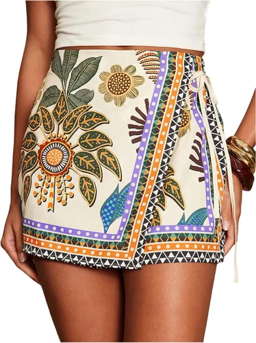 Vista 27 de SweatyRocks Mini faldas bohemias para mujer, pantalones cortos florales con Negro