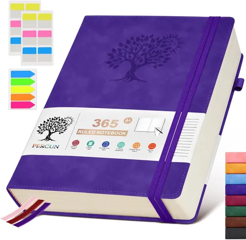 Vista 18 de PERCUN Cuaderno rayado A4, 365 páginas de gran tamaño, cuadernos de cuero para escribir para mujeres y hombres, cuaderno de tapa dura con páginas
