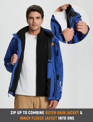 Vista 4 de baleaf Chaqueta impermeable para hombre 3 en 1 para esquí de invierno, rompevientos con capucha reflectante, plegable, con chaqueta de forro polar