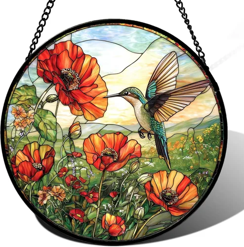 Vista 34 de DASTOLL Colgante de vidrio emplomado para ventana, diseño de lirio del valle, mariposa, atrapasol para puertas, hogar, atrapasoles decoración