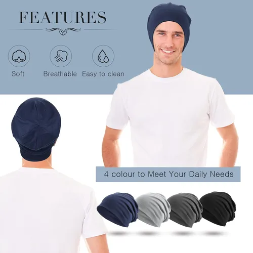 Vista 6 de SATINIOR Gorro holgado de 4 piezas para dormir gorro de dormir de punto de calavera holgada gorro de dormir para hombres y mujeres azul gris