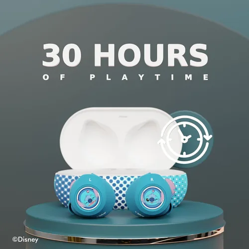 Vista 3 de Auriculares Bluetooth Disney Lilo y Stitch con estuche de carga - Auriculares inalámbricos con micrófono incorporado + Hasta 30 horas de tiempo