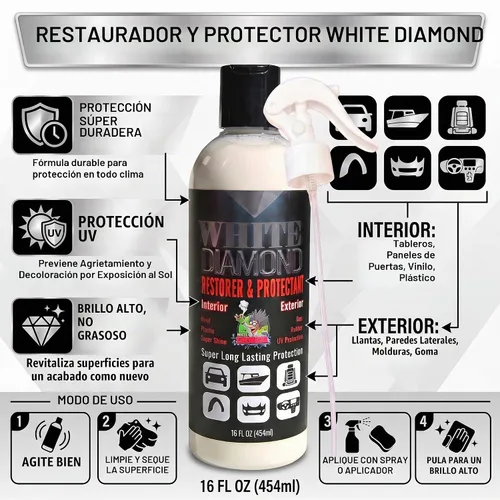 Vista 4 de TIRE Dressing - Restaurador y protector concentrado de diamante blanco, 16 onzas líquidas, vinilo, plástico, neumático, goma, protección UV, súper