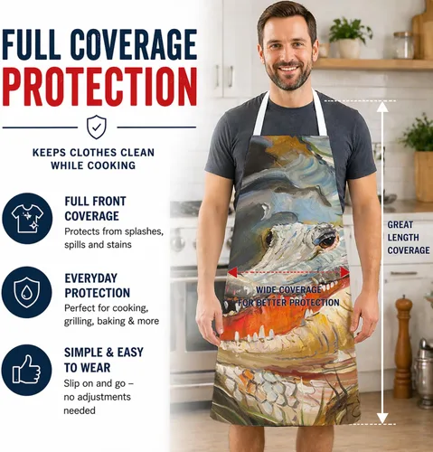 Vista 4 de Caroline's Treasures JMK1138APRON - Delantal de cocodrilo para cocinar, hornear, manualidades, jardinería para adultos, mujeres y hombres, unisex