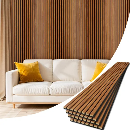 Vista 16 de Paquete de 4 paneles de madera para pared, 47.24 x 12.79 pulgadas, paneles de pared de listones de madera acústica para decoración de interiores