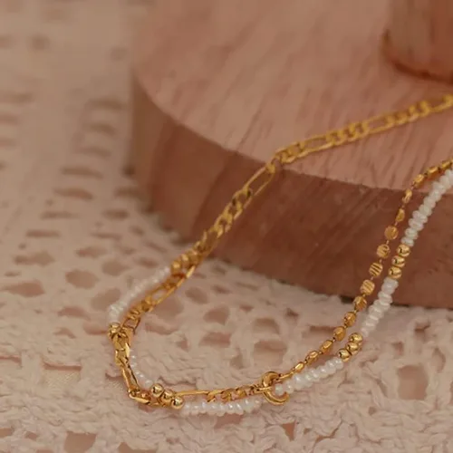 Vista 5 de Gargantilla de perlas de agua dulce de oro de 14 quilates para mujer, collar de cadena de perlas blancas cultivadas, regalo de joyería de perlas