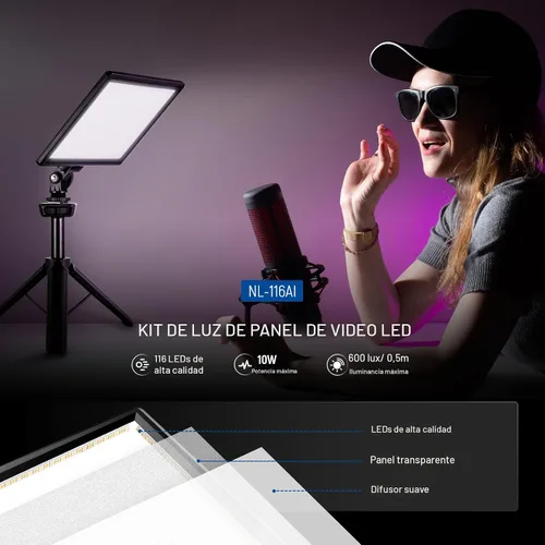 Vista 2 de NEEWER Panel de luz de video LED de 9" regulable con iluminación suave para cámara DSLR con mini trípode de escritorio, puertos USB tipo C