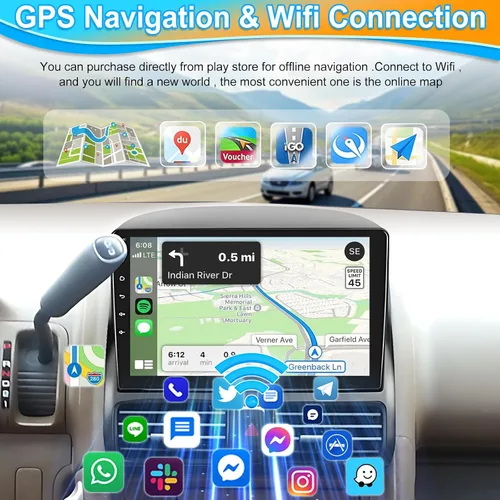 Vista 4 de Podofo Para Honda CRV 2002-2006 inalámbrico Apple Carplay Android Auto, pantalla táctil Android coche estéreo Autoradio unidad principal