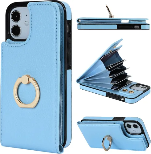 Vista 13 de Folosu Funda compatible con iPhone 12 Mini con soporte para tarjetas, rotación de 360°, soporte de anillo de dedo con función atril, protección