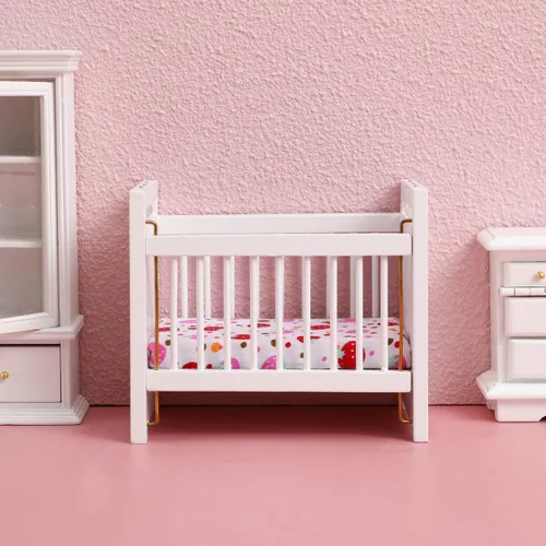 Vista 7 de Mini cuna de casa de muñecas a escala 1:12: cuna de madera para muñeca de bebé para casa de muñecas - Adorables accesorios y muebles para casa