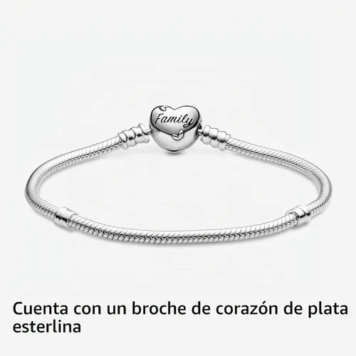 Vista 6 de PANDORA Moments Pulsera de cadena de serpiente con cierre de corazón de árbol genealógico – Dijes compatibles con Moments – Pulsera de plata de ley