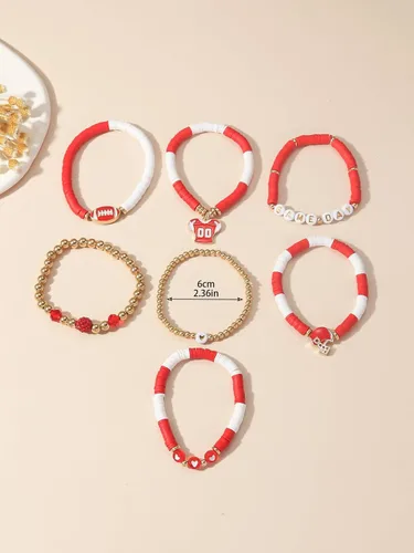 Vista 3 de Artlunar Pulsera de fútbol para el día del juego joyería deportiva apilable para mamás y papás, regalo perfecto para los fanáticos del fútbol