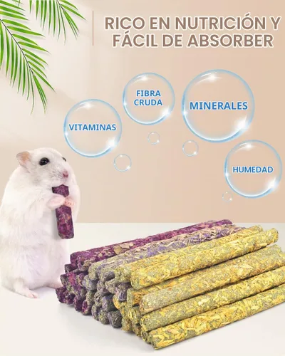 Vista 2 de Bissap 36 palitos masticables de conejo, crisantemo de rosa de flores naturales mixtas y juguetes para masticar "Forget-me-not", golosinas