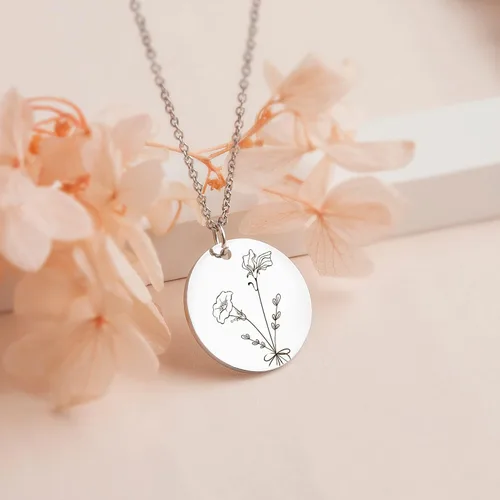 Vista 5 de Anavia -Build Your Own Bouquet- Birthmonth Flowers Necklace, Personalized Engraved Floral Coin Necklace, Customized Birthday Gifts Love Jewelry for