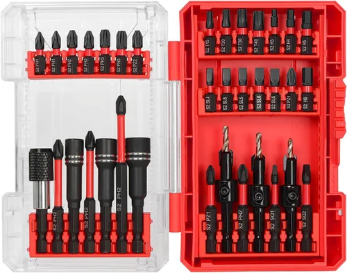 Vista 12 de Juego de 35 piezas de brocas de impacto y puntas de destornillador con estuche de almacenamiento, 28 puntas de destornillador magnéticas, 3 brocas
