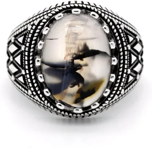 Vista 2 de Anillo de plata de ley 925 maciza para hombre, piedra de ónix oceánico, anillo punk de alta joyería estilo turco