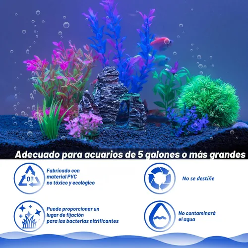 Vista 4 de Ameliade Plantas Artificiales de Plástico para Acuario Decoraciones y Conjunto de Decoración de Cueva de Roca Accesorios para Pecera de Pez Dorado