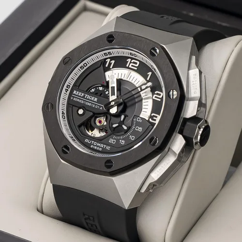 Vista 4 de REEF TIGER Relojes mecánicos automáticos deportivos de lujo para hombre, relojes de acero RGA92S7