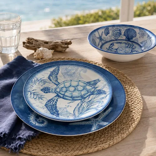 Vista 2 de Certified International Oceanic - Juego de vajilla de melamina de 12 piezas, servicio para 4, multicolor