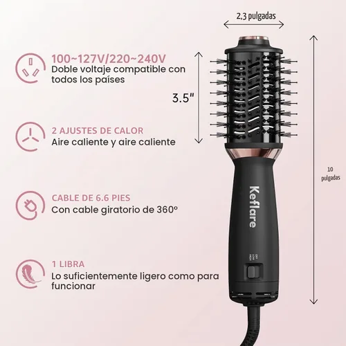 Vista 2 de Mini cepillo secador de pelo de doble voltaje, cepillo de aire caliente 2 en 1 para viajes, secador de pelo de un paso y estilizador para secar
