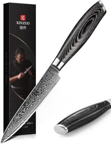 Vista 11 de XINZUO Cuchillo de cocina de 5 piezas, juego de cuchillos de chef profesional de acero de Damasco súper afilado con mango de madera de Pakkawood