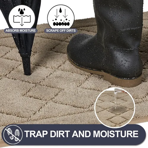 Vista 3 de REFETONE Dirt Trapper Tapete para Puerta de 20" x 32", Tapete Lavable para Interiores con Respaldo de Goma Antideslizante, Resistente a la Suciedad