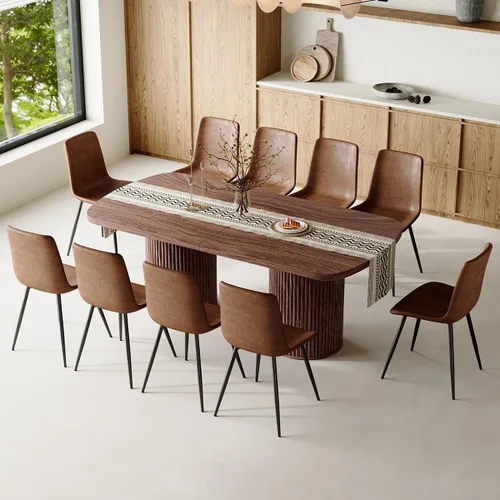 Vista 36 de Mesa de comedor extra larga de 78.7 pulgadas para 6-10 personas, mesa de cocina moderna con bases estriadas, mesa de comedor rectangular de granja
