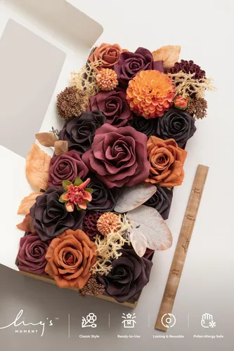 Vista 6 de Ling's moment Combo de flores artificiales de boda, caja de vegetación falsa para ramos de bricolaje, centros de mesa, decoración de espuma de rosa