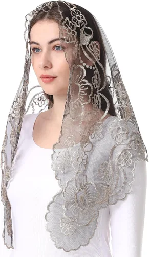 Vista 2 de Bozidol Chapel Veils - Mancha católica Velo de la iglesia con encaje bordado virgen y niño