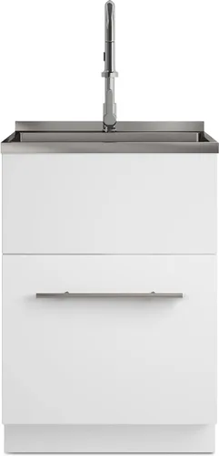 Vista 5 de SIMPLIHOME Metro - Lavabo y gabinete de lavandería todo en uno de 24 pulgadas de ancho en acabado blanco puro, gabinete de fregadero de acero