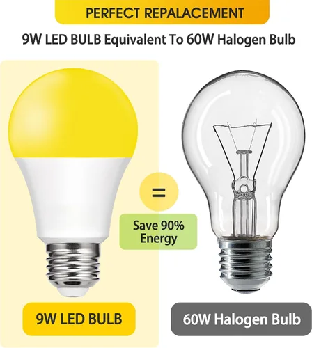 Vista 2 de Bombillas LED amarillas para exteriores, 9 W (equivalente a 60 W) ámbar 2000 K para exteriores, patio trasero, porche, dormitorio, no regulable,