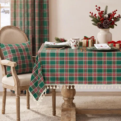 Vista 25 de Softalker - Mantel cuadrado a cuadros con borla, aguamarina, 55 x 55 Aqua Plaid