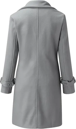 Vista 6 de Gabardina de manga larga para mujer abrigo de lana cuello irregular con cremallera abrigo cálido