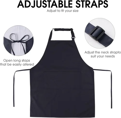 Vista 4 de Delantal ajustable con 2 bolsillos para hombres y mujeres, chef cocina cocina