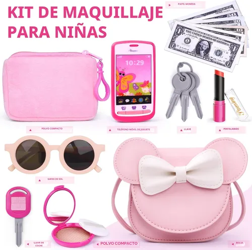 Vista 2 de Bolso de niña para juego de simulación con juguetes de maquillaje, juguetes de bolso para niñas pequeñas de 3, 4, 5, 6, 7 años de regalo, bolso