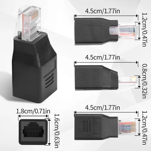 Vista 2 de Adaptador Ethernet RJ45, conector de red macho Cat6 a hembra Acoplador de extensión LAN 8P8C, convertidor de enchufe RJ45 a Jack para enrutador