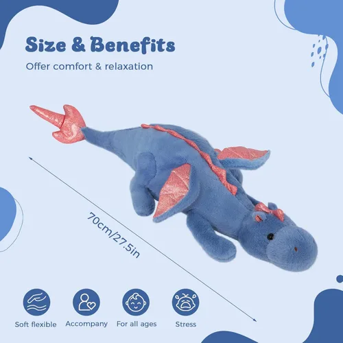 Vista 4 de YOUBLEK Animales de peluche con peso de 27.5 pulgadas, 2 libras, lindo dragón de peluche, juguete de dinosaurio con peso para niños y adultos