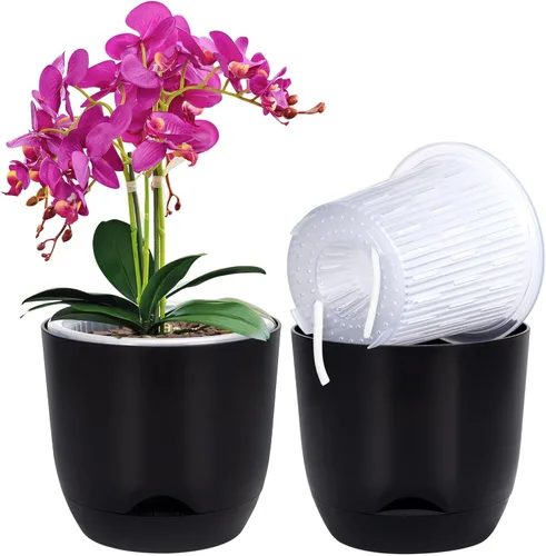 Vista 35 de QCQHDU 2 Pack 5.7 Inch Orchid Pots with Holes for Repotting, Double-Layer and Self Watering Orchid Pot with Good Air Circulation Verde