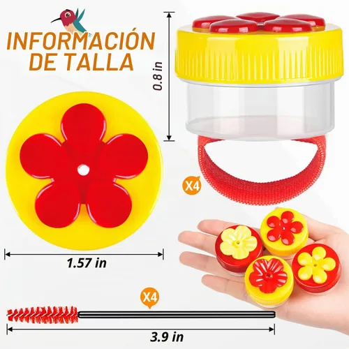 Vista 2 de Comederos de Anillo para Colibríes de Mano, 4 Piezas Mini Comedero de Mano para Colibríes con 4 Piezas Cepillo de Limpieza, Comederos de Pájaros