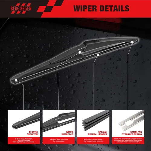 Vista 3 de Juego de Brazo y Escobilla Limpiaparabrisas Trasero BERG REGEN® para Nissan Rogue 2013 2012 2011 2010 2009 2008 Juke 2016-2011 Accesorios