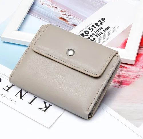 Vista 6 de GEEAD Carteras pequeñas para mujer, con bloqueo RFID, tarjetero y caja de regalo, Gris, Minimalista