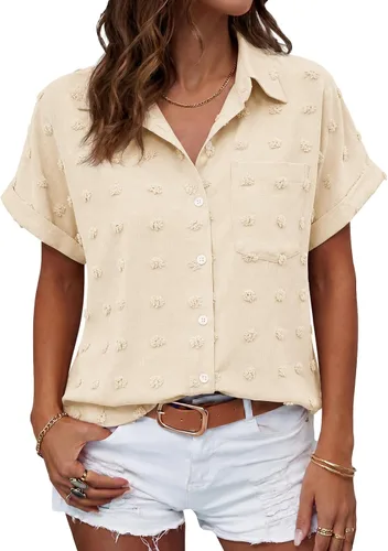 Vista 9 de Beautife Camisas con botones para mujer, blusas de manga corta Albaricoque