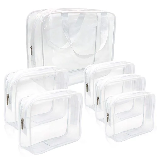 Vista 20 de APREUTY Bolsas de maquillaje transparentes, aprobadas por la TSA, juego de 3 bolsas de maquillaje grandes de PVC transparente con asa de cremallera