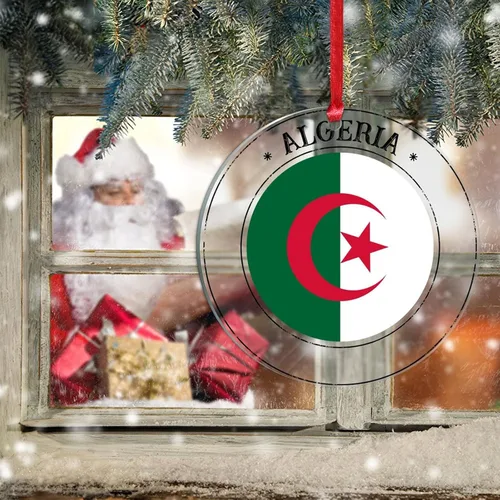 Vista 6 de Bandera de Argelia, adorno para árbol de Navidad, bandera nacional, Argelia, suministros colgantes de Navidad, suministros de fiesta de Navidad